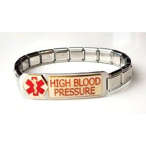 Medical Alert Bracelet High Blood Pressure Italian Charm 7.5" sizeable New